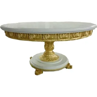 Casa Padrino Luxus Barock Esstisch Rund Weiß / Gold mit Glasplatte 140 cm - Barocktisch Möbel - Weiß/Gold