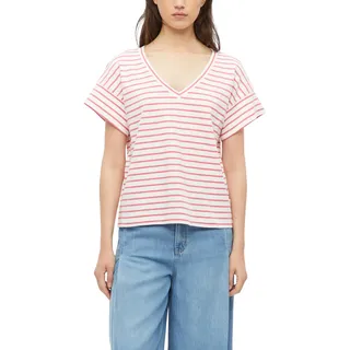 s.Oliver Damen T-Shirt – Relaxed Fit, Interlockjersey, gestreift, V-Ausschnitt