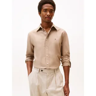 Langarmhemd TOMMY HILFIGER "SOLID HERITAGE OXFORD Regular Fit", Herren, Gr. 3XL, N-Gr, beige (coastal taupe, coastal taupe solid), Web, Obermaterial: 100% Baumwolle, regular fit, Manschette, Hemden Langarmhemd