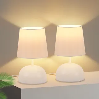 ZMH Nachttischlampe 2er Set Tischlampe mit Kabel - Tischleuchte Weiß Stoff Nachtlampe Modern Schlafzimmer Bettlampe Design Klein Schreibtischlampe für Wohnzimmer Büro Bett Tisch Fenster Hotel - Weiß
