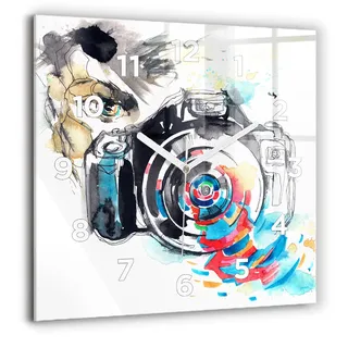 Wallfluent Große Wanduhr – Stilles Quarzuhrwerk - Uhr Dekoration Wohnzimmer Schlafzimmer Küche - Zifferblatt - weiße Zeiger - 60 cm - Fotografin - Blau