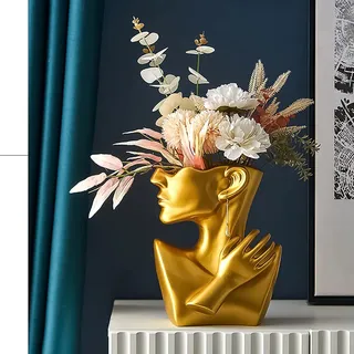 Kreativität Gesicht Vasen Deko, MENAYODA Moderne Vase Gesicht Statue Keramik Blumentopf Kopf Kunstverzierung Haus Dekoration Blumenvasen für Pampasgras Wohnzimmer Schlafzimmer