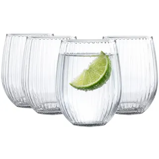 Glasmark KROSNO 1992 Highball Gläser 4er Set 465 ml | Große Longdrinkgläser Geriffelt für Cocktail & Eistee