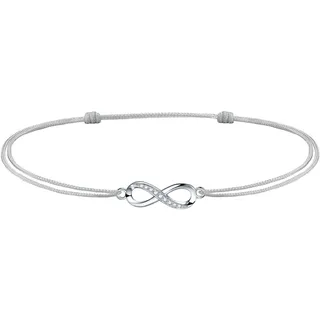 J.Endéar Infinity Fußkettchen Damen Mädchen Silber 925 Handarbeit Kordel Armband Liebe Freundschaft Geschenk 34cm verstellbar, Grau