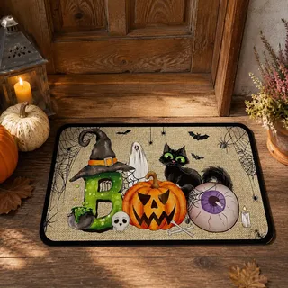 Gleemix Halloween Fußmatte 50x80 cm, Boo Kürbis Türmatte | Halloween Fussmatte mit Boo Kürbis, Rutschfest und Saugfähig für Haustür, Flur und Party Deko Halloween