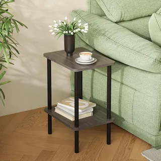 Beistelltisch Holz 2 Tier Nachttisch Schmal 40x30x52cm Grau - Grau
