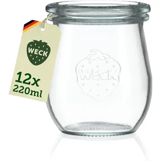Weck Gläser 200ml – 12er Set mit Deckeln – Tulpenform – robuste, stapelbare Dessertgläser, Einkoch- & Einmachgläser – klein – Weckglas ideal für Nachtisch & Marmelade – Made in Germany