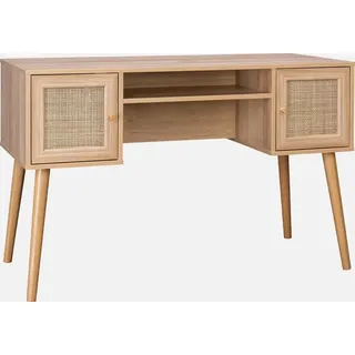 sweeek - Schreibtisch Dekor Holz und Geflecht 2 Türen - Natur