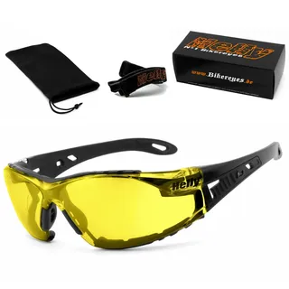 HELLY® - No.1 Bikereyes® | Bikerbrille, Motorradbrille, Motorrad Sonnenbrille | TESTSIEGER: beschlagfrei, winddicht, bruchsicher | TOP Tragegefühl | Brille: moab (xenolit (gelb))