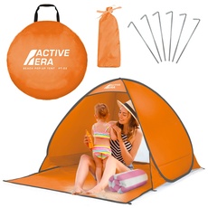 Active Era Pop Up Strandmuschel mit UV Schutz, UPF 50+ Strandzelt, Windschutz Strand, Zelt für 2-3 Personen inkl. Tragetasche und Heringe - Orange