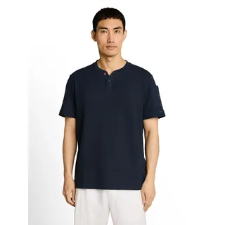 Kurzarmshirt TOM TAILOR, Herren, Gr. 3XL, blau (sky captain blau), Piqué, Obermaterial: 60% Baumwolle, 40% Polyester, unifarben, regular fit hüftbedeckend, Rundhals, abgesteppte Kante, Shirts Kurzarmshirt, Sommershirt mit kurzer Knopfleiste