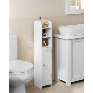 VASAGLE Badezimmerschrank klein, Badschrank schmal, stehend, mit Tür und Regal, kleiner Schrank, Toilettenschrank, verstellbare Ablagen - Weiß