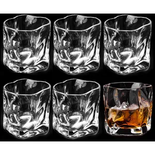 Whiskygläser Set, 6er Set Transparent Kristall Whisky Gläser, 200 ml Unregelmäßige Wassergläser, Cocktailgläser, Scotchglas, Rum GläSer, Trinkgläser Set, Perfekte Geschenke für Whiskey-Liebhaber