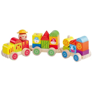 M MOLTO Happy Train Spielzeugzug aus Holz, 23 Teile, ungiftige Farbe auf Wasserbasis, FSC-Zertifiziert