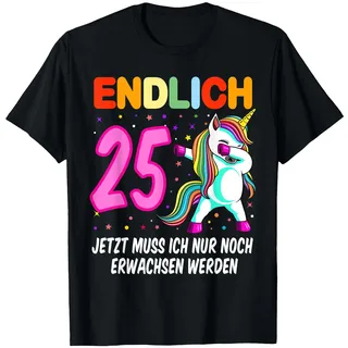 Endlich 25 jetzt muss ich nur noch erwachsen werden Einhorn T-Shirt, Herren, Schwarz, L