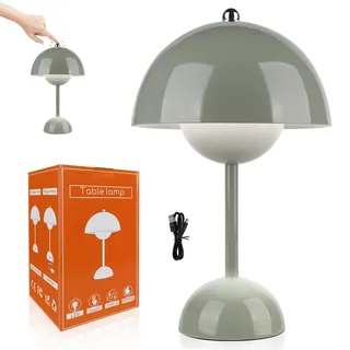 YANGUN LED Flowerpot Tischlampe Kabellos Akku Pilz Lampe, Tischleuchte Dimmbar Pilz ​mit 3 Helligkeitsmodi, Touch Dimmbar Tischleuchte Retro Schreibtischlampe Pilz für Schlafzimmer, Büro, Bars (Grau)