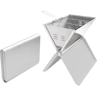 Tragbarer Holzkohlegrill BBQ - Klappgrill - Edelstahl - Für Camping & Picknick - Silber