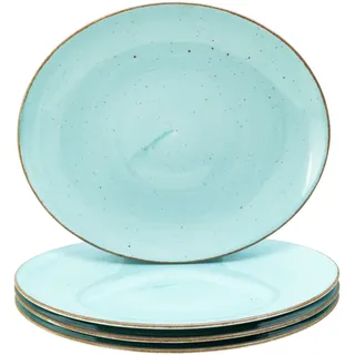 Steakteller CREATABLE "Vintage Nature, Teller Set, 4-tlg.", aqua, H:2,5cm Ø:30,5cm, Porzellan, Speiseteller, Steakteller, Naturverbundenes Design, Vielseitig einsetzbar