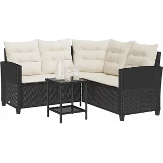 vidaXL Gartensofa in L-Form mit Tisch und Kissen Schwarz Poly Rattan - Schwarz