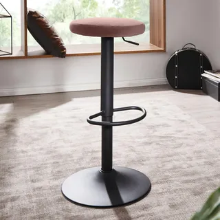 FineBuy Barhocker Samt Hocker Rosa ohne Lehne 58 - 79 cm Küchenhocker Stoff / Metall 100kg Design Barstuhl Tresenhocker Drehbar Bistrohocker - Rosa