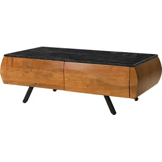 MASSIVMOEBEL24.DE Couchtisch Akazie 124x60x40 natur lackiert / Marmor schwarz MONTREAL #129 - Schwarz