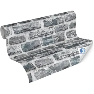 A.S. Creation vorgeleimte Vliestapete DESIGNDROP - Tapezieren ohne Kleister - Grau, Schwarz - Steintapete Made in Germany - 784571