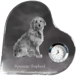 Pyrenaen-Hutehund, Pyrenäenschäferhund - Kristalluhr mit einem Hundebild, Herzregal-Uhr, personalisierte Standuhr der Marke Art-Dog - Transparent
