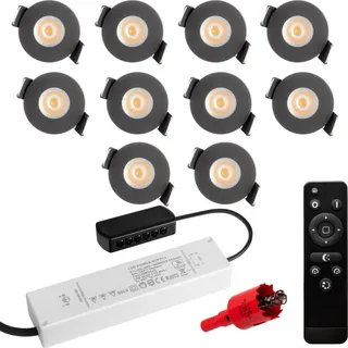 S-Polylight PREMIUM Mini LED- Einbauspots Warmweiss 3.000K, DIMMBAR, IP65, FUNK 3W LED Einbaustrahler Terrassenüberdachung, Terrassenbeleuchtung, Bad, Sauna, LED Spots mit Fernbedienung (ANTHRAZIT, 10x LED-SET) - Grau
