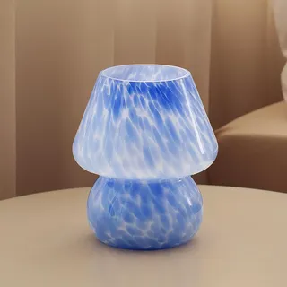 Dawnwake Pilz Nachttischlampe Tischlampe, Led Dimmbar Tischleuchte Deko Wohnzimmer, Schlafzimmer Tischlampen, Mushroom Bedside Table Lamp, Keramikbasis Glas Klein Nachtlampe (Ozeanblau)