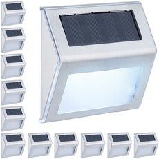 Bild Solarlampen für Wand, 12er Set, Hauseingang & Garten, LED Außenleuchte, IP44, Edelstahl, weißes Licht, Silber