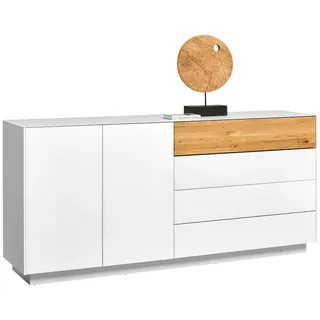 Novel Sideboard , Weiß, Eichefarben , Holzwerkstoff , Eiche , massiv , 2 Fächer , 3 Schubladen , 189x90x42 cm , Typenauswahl, Abdeckplatte aus Glas, spiegelbildliche Montage möglich , Wohnzimmer, Wohnwände, Wohnwand-Serien