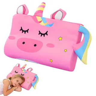 Afenau Schlummerkids Kissen, Calmly Kinderkissen, 45x27x6cm Kinderkopfkissen mit Kopfkissenbezug, Memory Schaum, Ergonomisches Kissen Kinder fur Kinderkissen ab 3 Jahre(Kätzchen) (Einhorn)