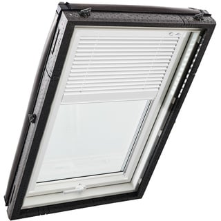 Original Roto Jalousette ZJA für Roto Dachfenster Führungsschiene Weiß Aluminium Jalousie für Roto Dachfenster der Baureihe Designo R4/R7 und Classic K 43/73 mit Größe 114/098 | 11/09 Farbe Weiß