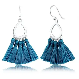 Elli Ohrringe 925 Sterling Silber Boho, Tassel in Blau | Gr.: onesize