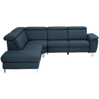 Cantus Ecksofa , Dunkelblau , Metall , Echtleder , Ottomane links, L-Form , 271x239 cm , Typenauswahl, Bettkasten erhältlich, Fußauswahl, Lederauswahl, Stoffauswahl, seitenverkehrt erhältlich, Hocker erhältlich, Rückenfutter , Wohnzimmer, Sofas & Couches, Wohnlandschaften, Ecksofas