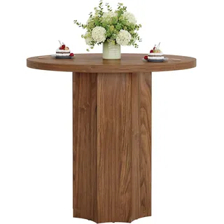 Tribesigns 80 cm Runder Esstisch für 2, Kleiner runder Küchen-Esstisch für Küche, Wohnzimmer, Walnuss