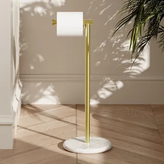KES Toilettenpapierhalter Stehend Klopapierhalter Freistehend WC Rollenhalter Edelstahl SUS304 Klorollenhalter Marmor Gebürstetes Gold, BPH284S1-BZ