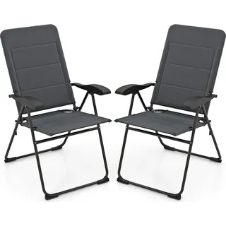 COSTWAY 2er Set Gartenstühle, Klappstühle mit 7-Fach Verstellbarer Rückenlehne, Hochlehne, atmungsaktiv, gepolstert, Outdoor-Stühle, Grau - Grau