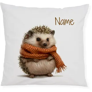 GRAZDesign Personalisiertes Kissen mit Igel – Kissenbezug mit Namen Bedruckt – Dekokissen für Kinderzimmer, Sofa Geschenk – 40x40 cm, Weiß