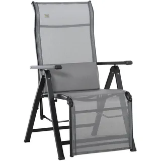 Outsunny Gartenliege 1 Position verstellbar Textilene Stahl Schwarz+Grau 70 x 65 x 111 cm , Kunststoff , 65x111x70 cm , Gartenmöbel, Gartenliegen