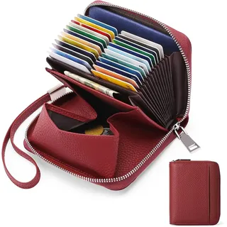 RFID-Schutz Kreditkartenetui, Portemonnaie Damen mit Reißverschluss, Orgel-Stil Geldbörse Damen, Visitenkartenetui mit vielen Fächern