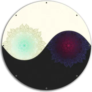 Wallario rundes Outdoor-Poster für Garten oder Balkon, Motiv Mandalas - Yin Yang, 60 cm Durchmesser
