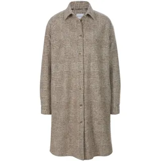 Outdoorjacke MADELEINE "Hemdjacke Lange Hemdjacke mit Glencheck-Karo", Damen, Gr. 44, beige (platin), Obermaterial: 68% Polyester PES. 32% Wolle WO., Modern, Jacken Outdoorjacke