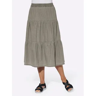Jeansrock CLASSIC BASICS, Damen, Gr. 50, grau (grau denim), 100% Baumwolle, unifarben, wadenlang, Röcke Jeansrock