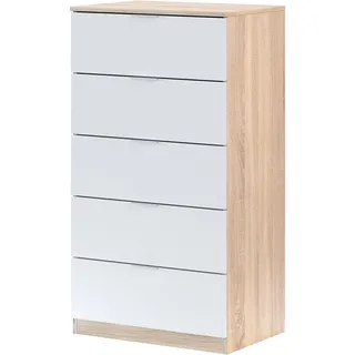 Habitdesign Kommode weiß Eiche Holzwerkstoff, 40x110x60 cm, Wohnzimmer, Kommoden – Sideboards, Kommoden