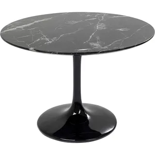 Kare Design Tisch Solo Marble, Schwarz, 2-4 Personen, D110cm, Marmor-Optik, Handgearbeitet, Pflegeleicht, Rund, Elegant, Spritzwassergeschützte Tischplatte, Kleiner Esstisch, 75,5x110x110 cm (HxBxT)