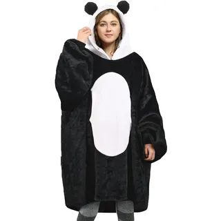 Catalonia Classy Panda Oversize Hoodie Decke, Warme Kuscheldecke Geschenk für Damen Frauen Jugendliche, Super Weich Deckenpullover Ärmeldecke -Decke Zum Anziehen mit Ärmeln und Kapuze