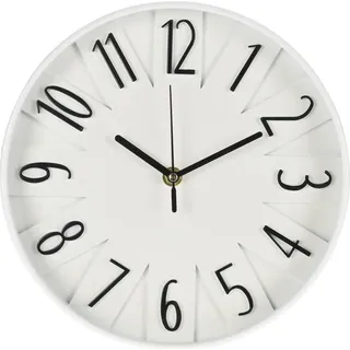 Runde Minimalistische Wanduhr 24,8 cm: Moderne Küchenuhr, Batteriebetrieben, Weiß - Weiß, Schwarz