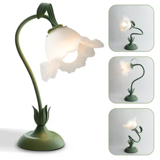 WLHBF Blume Tischlampe,LED Leselampe Bett,Vintage Grün Blumenlampe