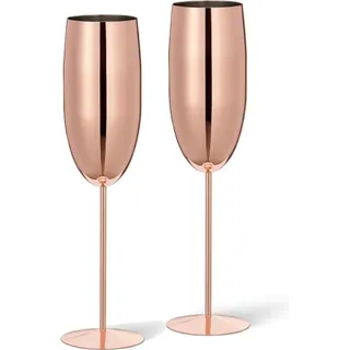 2 Edelstahl Sektgläser Geschenkset (250ml), Champagner & Prosecco Gläser - Halloween Tischdeko, Geschenkset für Weihnachten, Roségold, 2